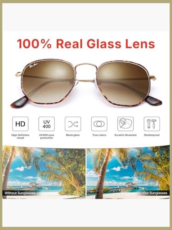 Real Glass Lens Hexagonal Frame Sunglasses with UV400 Protection main image 4